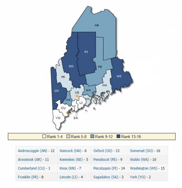 County Health Rankings for Maine 2011 Map: County Health Rankings for Maine 2011