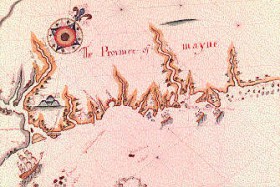 Detail from an early map of "The Province of Mayne" Detail from an early map of "The Province of Mayne"