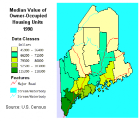 Median Value of Housing Units 1990 Map: Median Value of Housing Units 1990