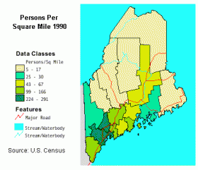 Population Density by County 1990 Map: Population Density by County 1990